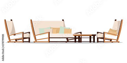 Vector flat design porch zone furniture illustration.