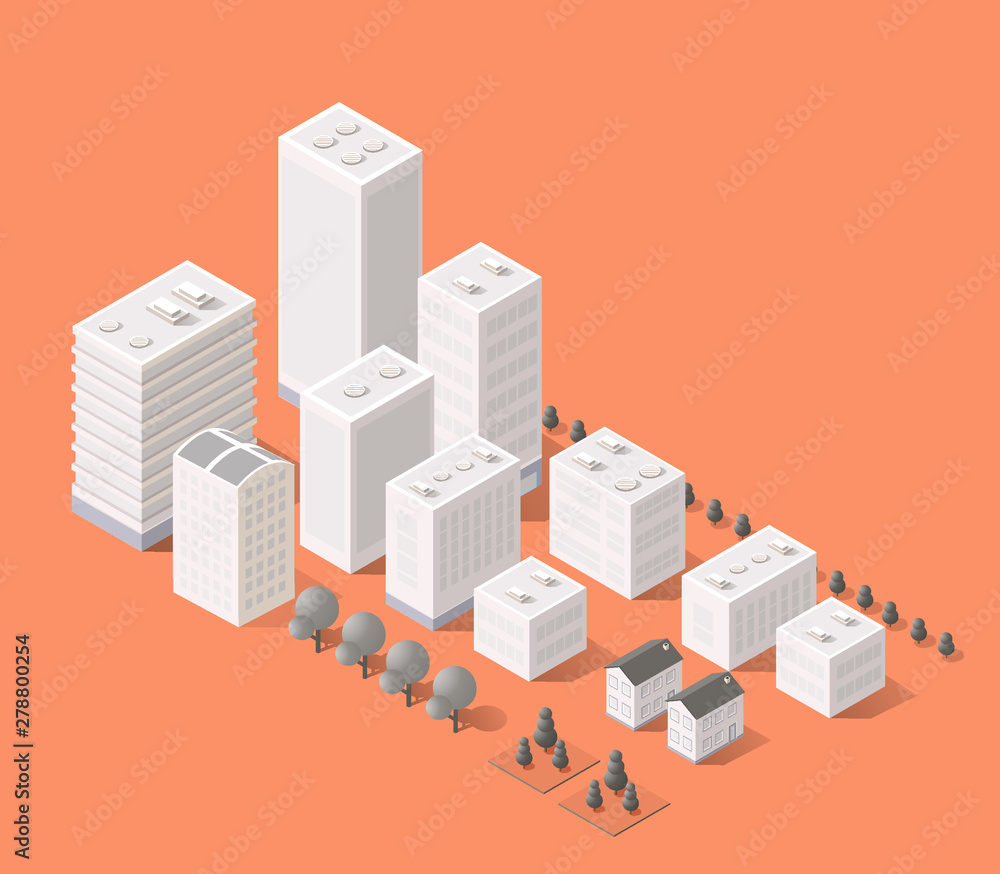 Cityscape design elements with isometric building