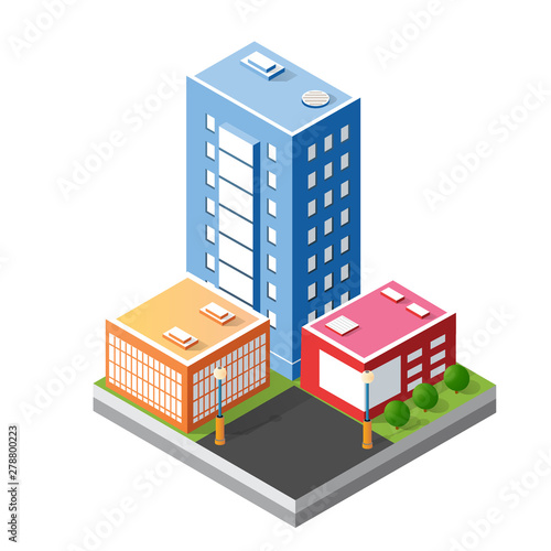 Cityscape design elements with isometric building