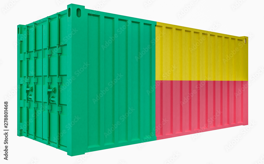 3D Illustration of Cargo Container with Benin Flag 3D Illustration of Cargo Container with Benin Flag