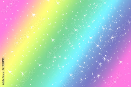 Rainbow color abstract background with soft light stars presented background of dream concept on sweet content. The rainbow color spread direction all around the picture make this background colorful.