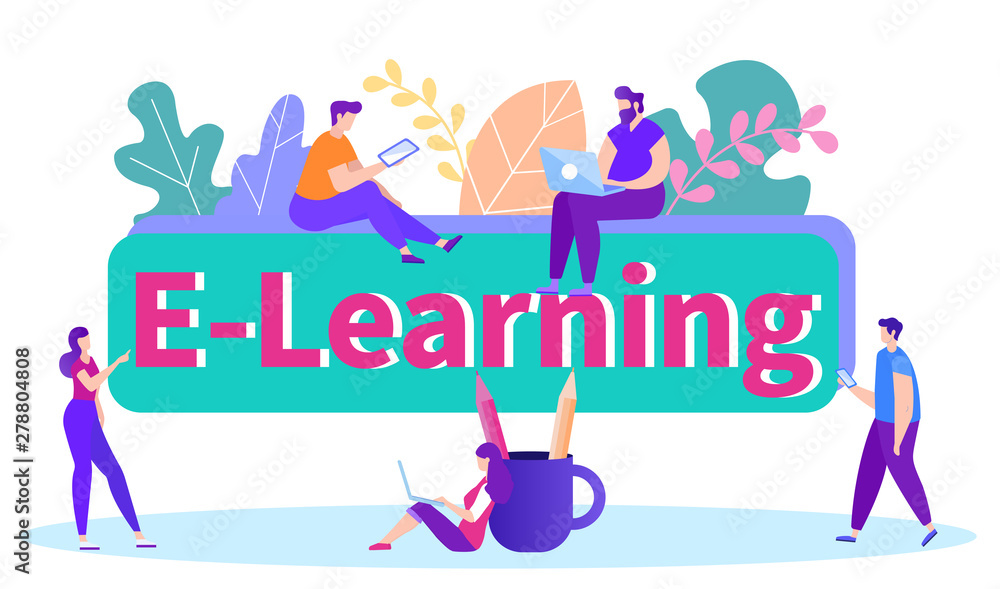 Naklejka premium Modern Technology E-Learning. Online Training.