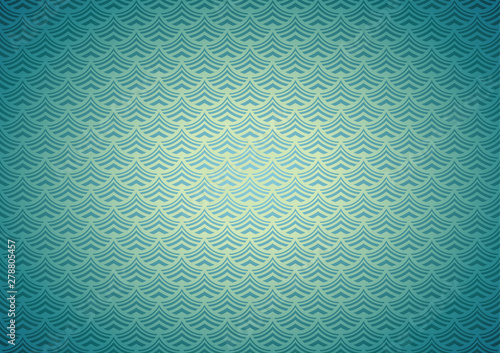 Aqua abstract background of turquoise stylized waves of sea or ocean water, with blue gradient coloring and darkening to the edges. Vector illustration for web banner design and printing