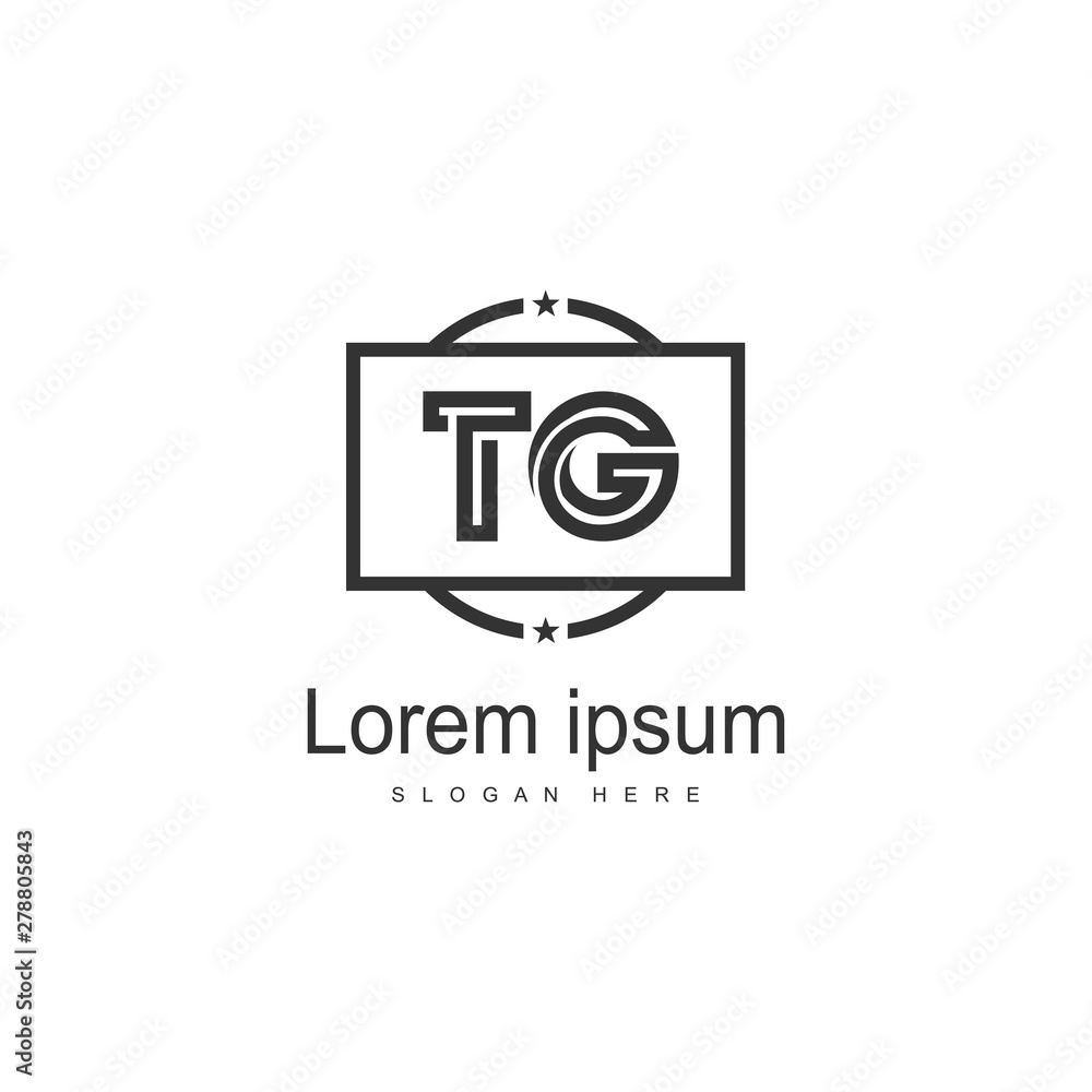 Initial TG logo template with modern frame. Minimalist TG letter logo vector illustration