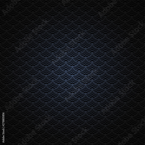 Abstract background of black stylized waves of sea or ocean water, with gradient coloring and darkening to the edges. Vector illustration for web banner design and printing
