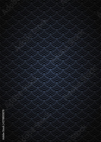 Abstract background of black stylized waves of sea or ocean water, with gradient coloring and darkening to the edges. Vector illustration for web banner design and printing