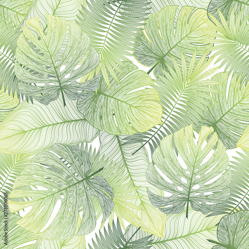 Seamless pattern with tropical leaf palm . Vector illustration.