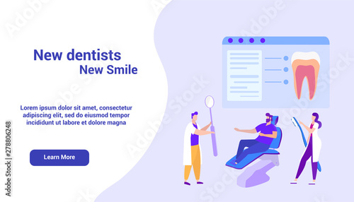 Image Dentists on Monitor. Online Course. Vector.