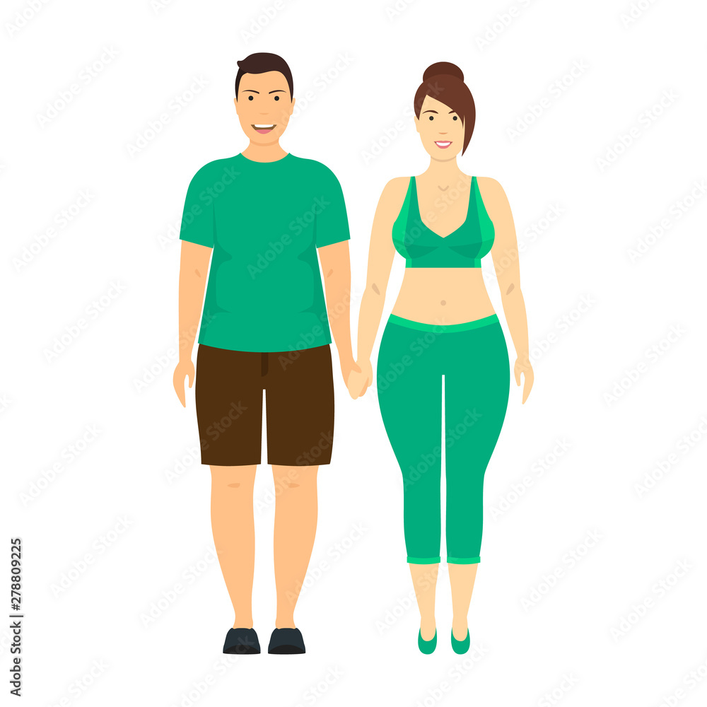 Cartoon Characters People Plus Size Couple. Vector