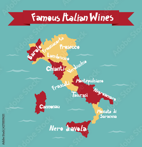 A map of famous Italian wines and regions of their production