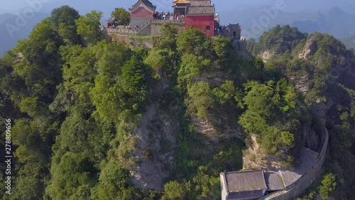 Aerial view to Wudang Mountain is famous for Taoism and Taihe Palace (the Golden Palace)  built on the absolute top of Tianzhu Peak. Wudangshan, Hubei province, China photo