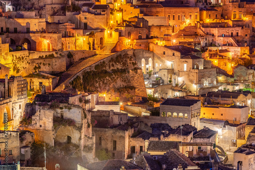 Night landscape with Matera, Italy - European capital of culture in 2019.