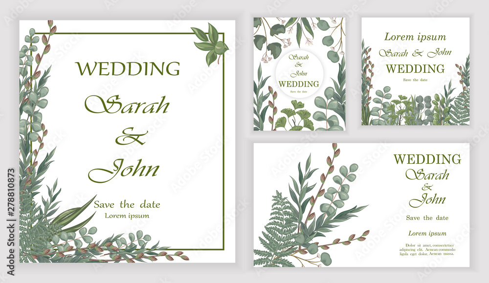 Set Wedding invitation leaves, watercolor, isolated on white. Vector Watercolour. Set Wedding invitation leaves, watercolor, isolated on white. Vector Watercolour.
