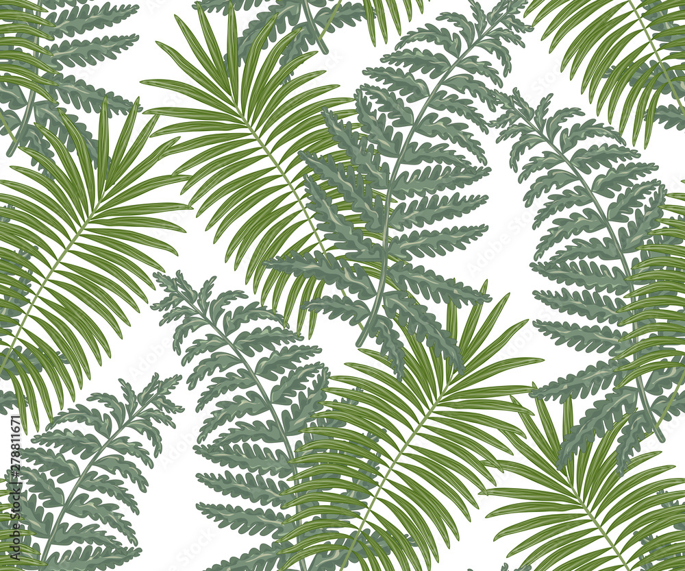 Seamless pattern with tropical leaf palm. Watercolor.  Vector illustration. EPS 10.