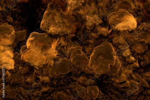 Flames from everywhere - fire 3D illustration of glowing fire dense clouds and smoke