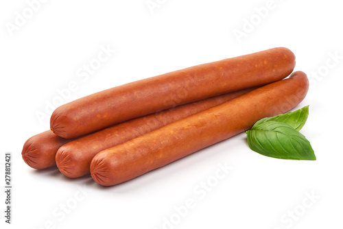 Smoked Hunting Sausages, grill sausages, close-up, isolated on white background photo