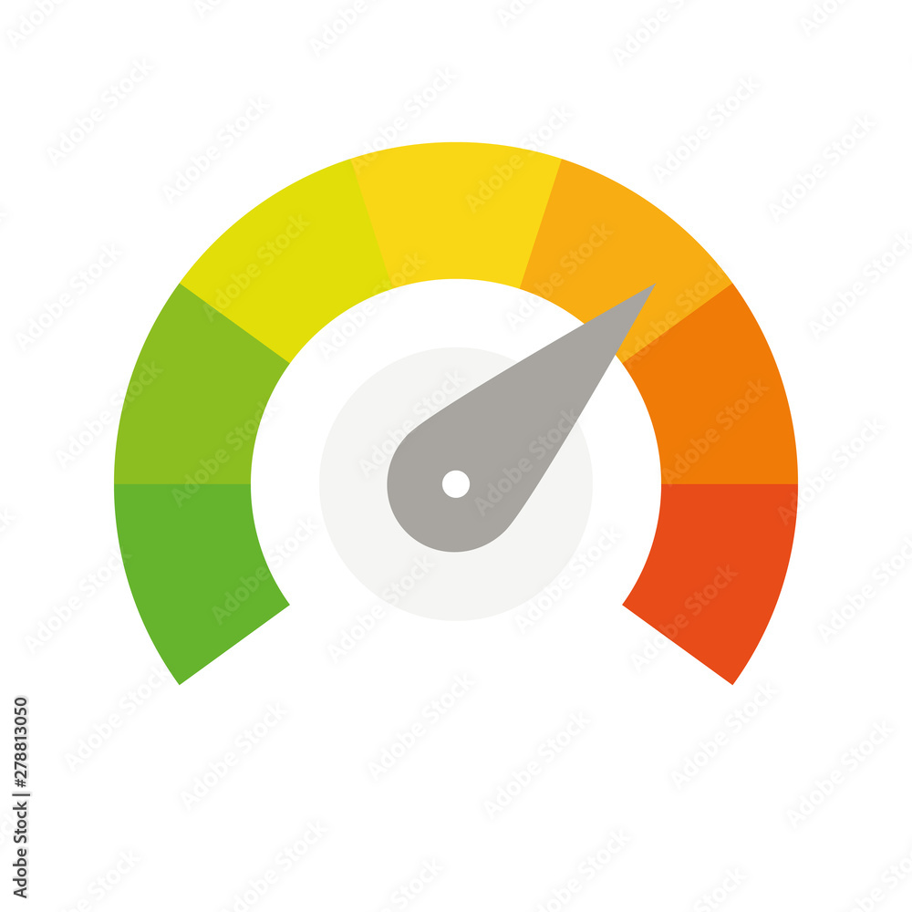 Radial gauge scale from red to green with arrow hand pointer ...