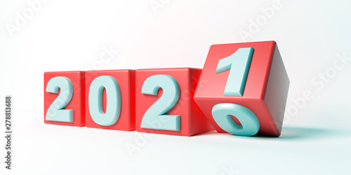 Wallpaper Mural 2021 New year change, red cubes isolated against white background. 3d illustration Torontodigital.ca