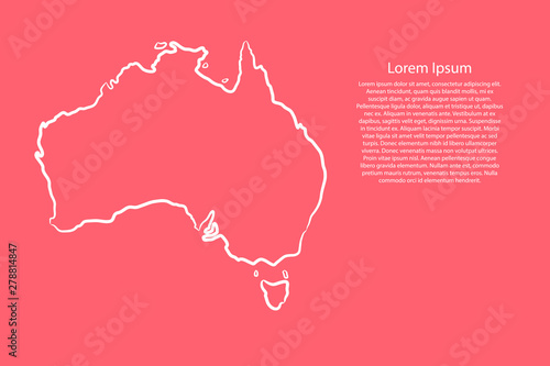 Australia map from the contour pink coral color brush lines different thickness. Vector illustration.