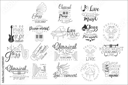 Live Music Hand Drawn Banner Set Of Artistic Decorative Vector Design Writing.