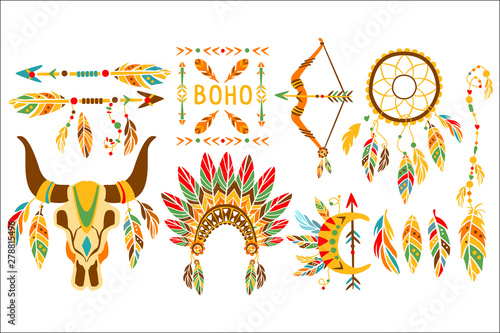 American Indian Ethnic Elements Boho Style Design Set