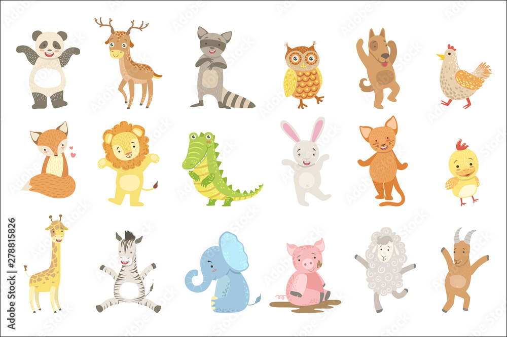 Fototapeta premium Humanized Animals Set Of Artistic Funny Stickers