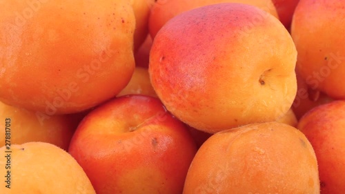 Juicy apricots rotating, (loopable), close up. Shot in 4K