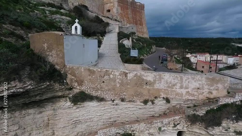 Stairs in a limestone rock in the town of Bonifacio on the island of Corsica