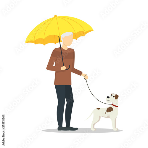 Cartoon Character Person Holding Color Umbrella. Vector