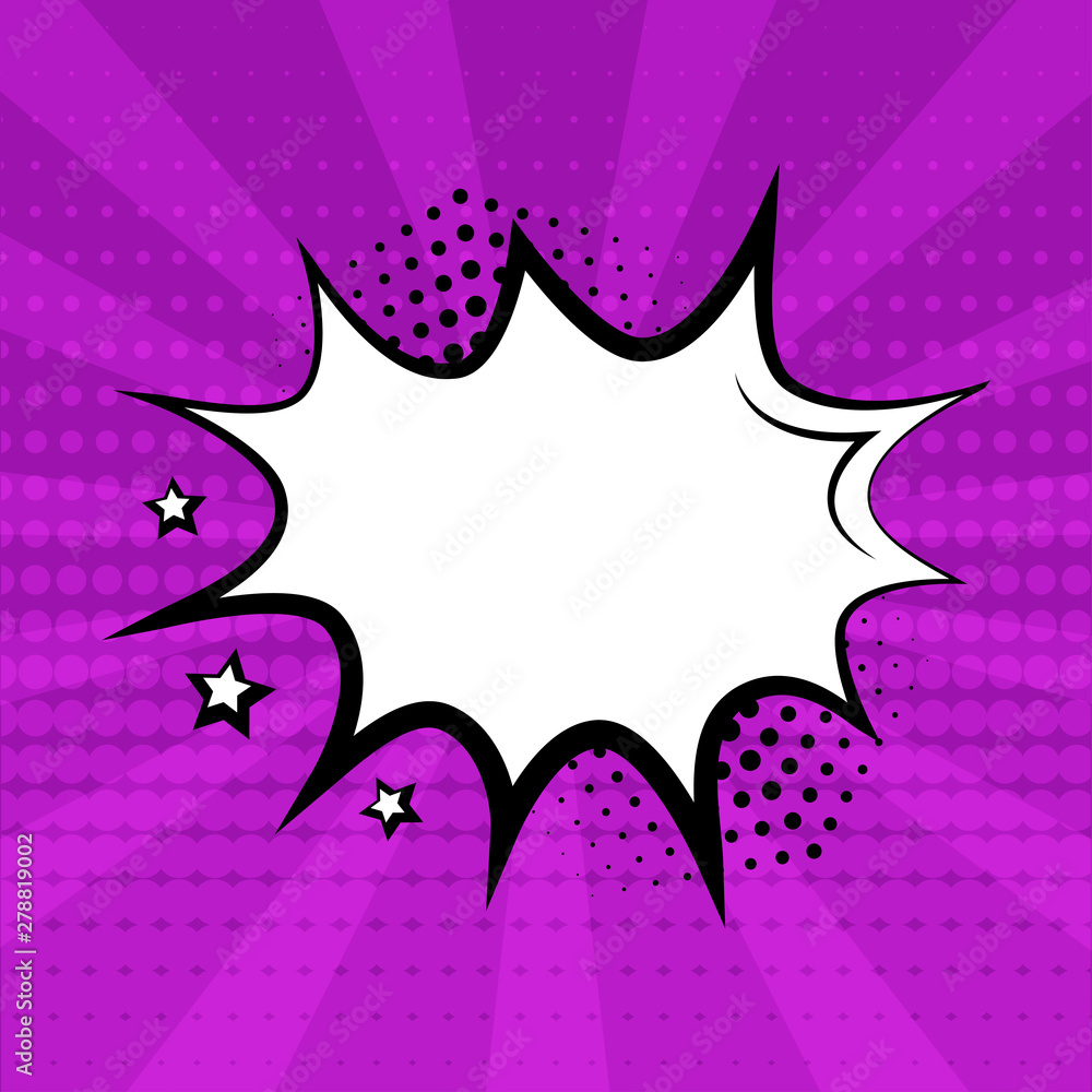 White empty speech bubble with stars and halftone shadow on purple  background. Comic sound effects in pop art style. Vector illustration Stock  Vector | Adobe Stock