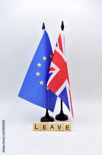 The Brexit and the flags of the United Kingdom and the European Union. photo