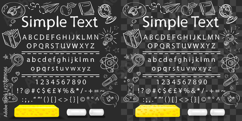 Letters and chalk with a sponge in a cartoon frame