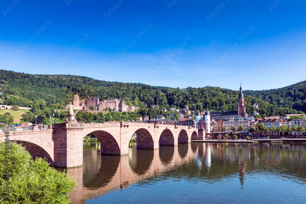 The river  Neckar with the old bridge and the beautiful city of Heidelberg_Baden Wuerttemberg, Germany