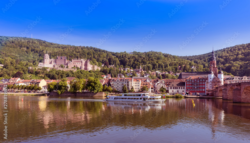 The river  Neckar with the old bridge and the beautiful city of Heidelberg_Baden Wuerttemberg, Germany