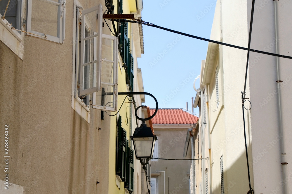 Fototapeta premium Picturesque narrow streets of town Pag, on island Pag, Croatia.