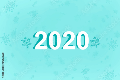The inscription 2020 on a blue background with snowflakes. New year 2020. New year background  copy space.