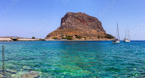 Fortified City Monemvasia, sea and yachts(Laconia, Greece, Peloponnese)
