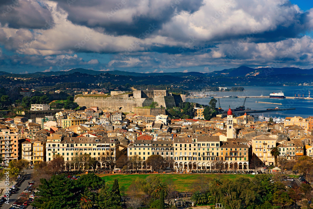 Panoramic view of the old town of Corfu (