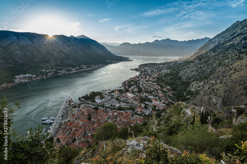 Bay of Kotor view from the hill above the town, Montenegro.