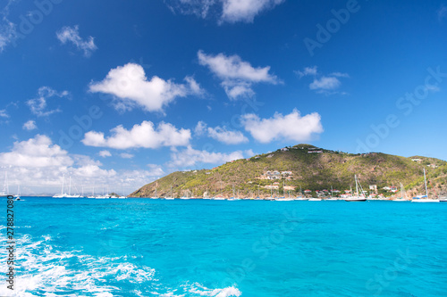 Fototapeta Naklejka Na Ścianę i Meble -  Summer vacation destinations. Exotic vacation ideas. Vacation sea beach. Perfect place relax body recharge soul. Tropical island. Mountain shore st.barts. Travelling and wanderlust. Tourism concept