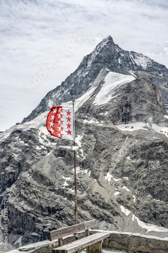 famous Matterhorn view from Schoenbiel alpine hut to the zmutt and lion ridge, Zermatt, Canton Valais, Switzerland photo