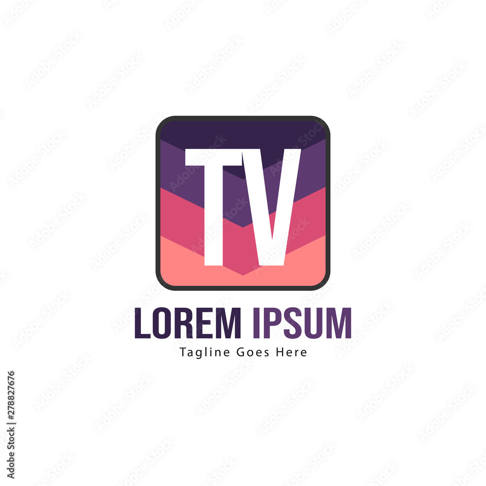 Initial TV logo template with modern frame. Minimalist TV letter logo vector illustration Initial TV logo template with modern frame. Minimalist TV letter logo vector illustration