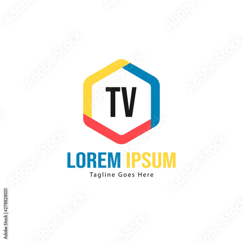 Initial TV logo template with modern frame. Minimalist TV letter logo vector illustration
