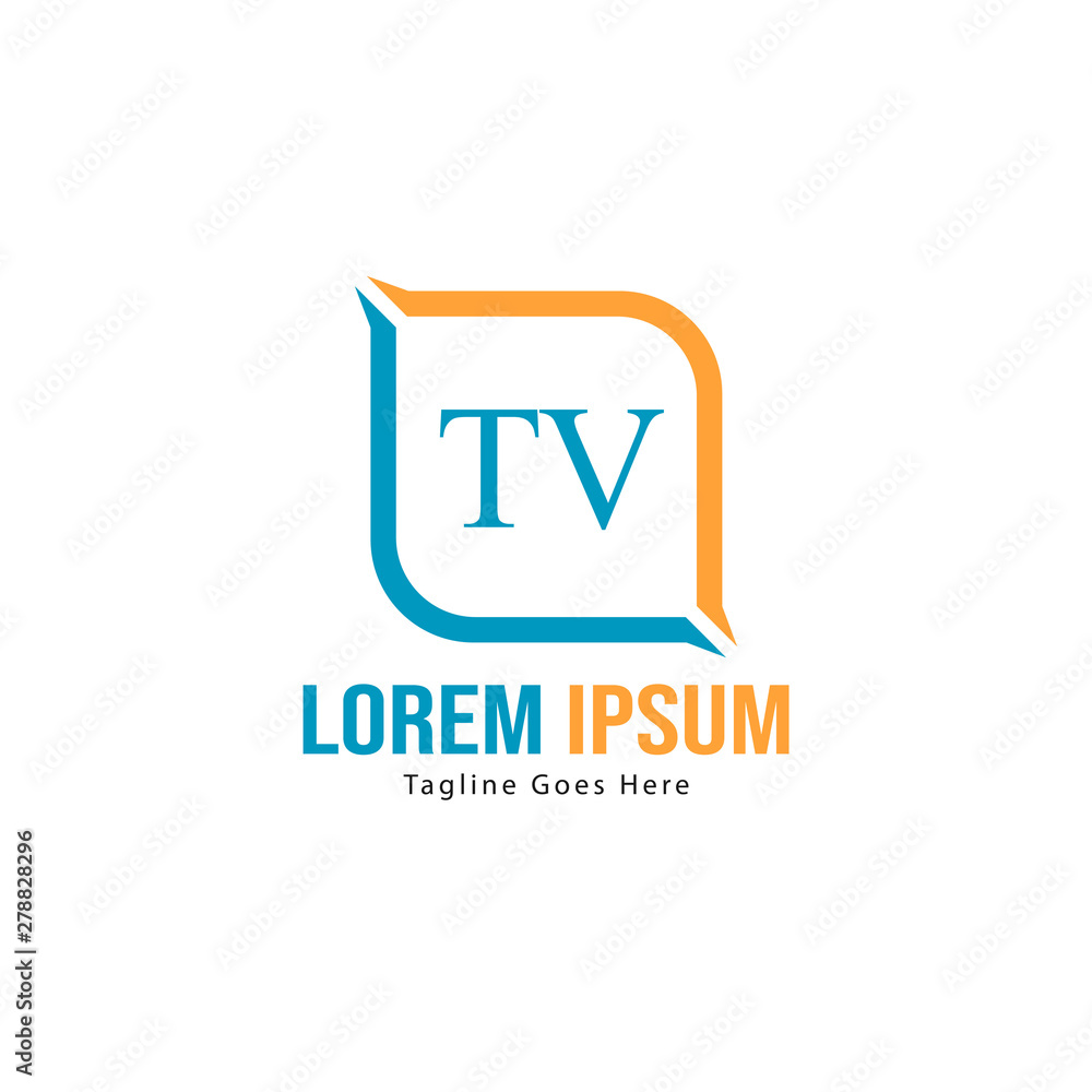 Initial TV logo template with modern frame. Minimalist TV letter logo vector illustration Initial TV logo template with modern frame. Minimalist TV letter logo vector illustration