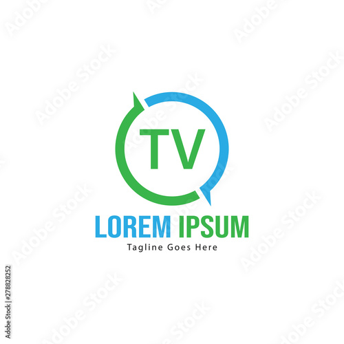 Initial TV logo template with modern frame. Minimalist TV letter logo vector illustration