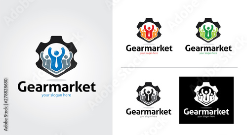 Gear market creative and minimalist logo template Set