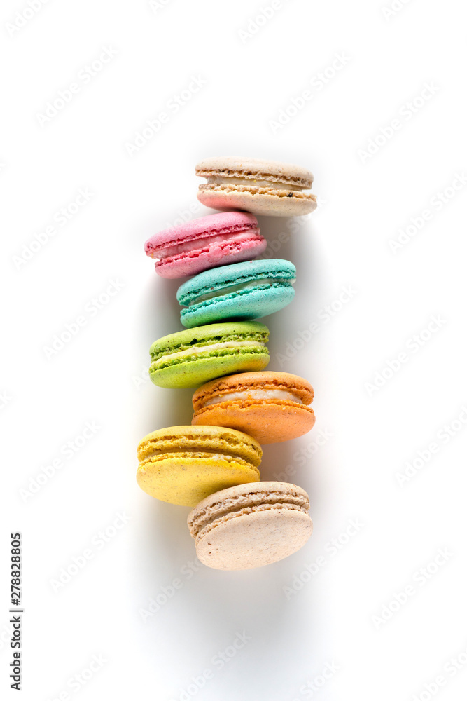 Fototapeta premium Macaroons on a white background. From above. Place for text