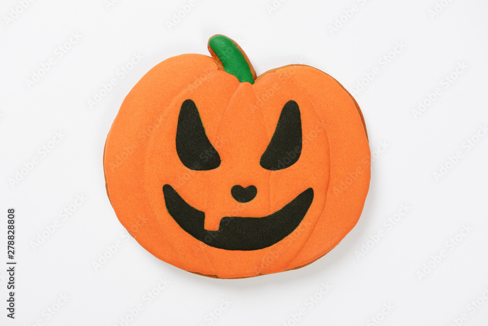 The hand-made eatable Halloween pumpkin on white background The hand-made eatable Halloween pumpkin on white background