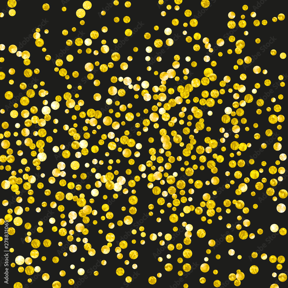 Gold glitter dots confetti on isolated backdrop. Shiny random falling sequins with shimmer. Design with gold glitter dots for party invitation, event banner, flyer, birthday card. Gold glitter dots confetti on isolated backdrop. Shiny random falling sequins with shimmer. Design with gold glitter dots for party invitation, event banner, flyer, birthday card.