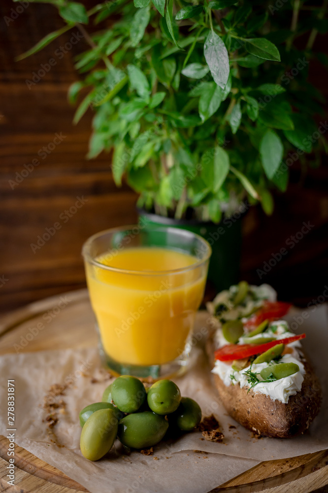  Bruschetta with soft cheese and basil breakfast appetizer